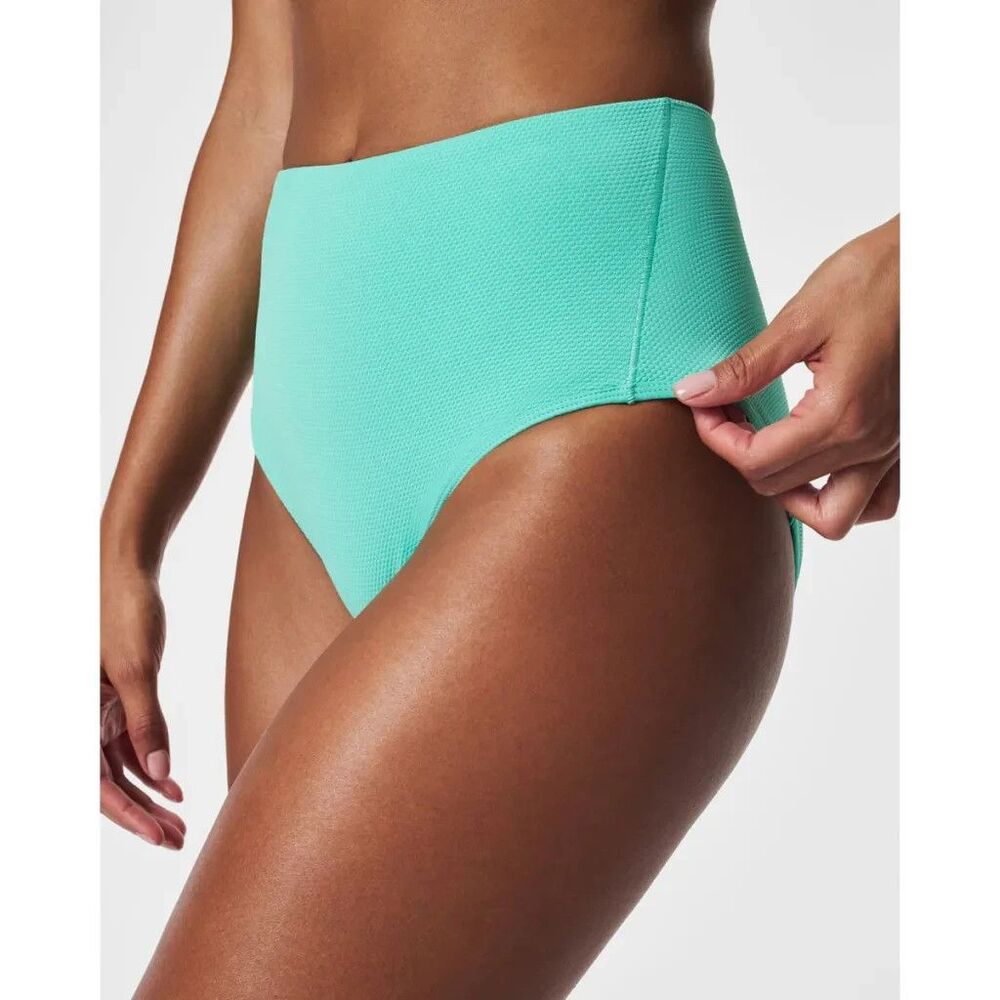 Spanx Size XL Pique Hi-Rise Shaping Cheeky Swimwear Bottoms Turquoise NEW
